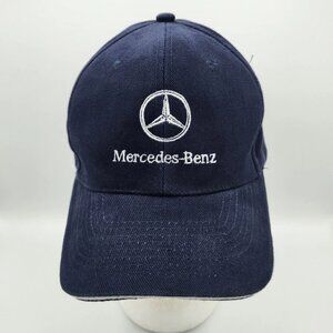 Vintage Mercedes-Benz Nissin Hat Cap Strap Back Navy Blue Embroidered Logo EUC